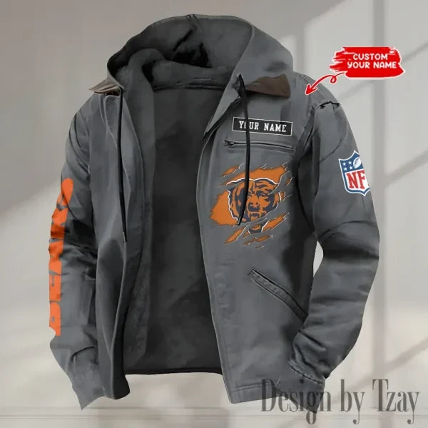 Chicago Bears Men's Casual Padded Jacket Hooded trending 2026 SPTPJH006