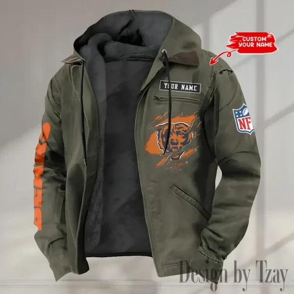 Chicago Bears Men's Casual Padded Jacket Hooded trending 2026 SPTPJH006