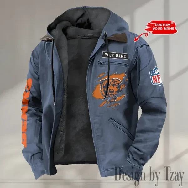 Chicago Bears Men's Casual Padded Jacket Hooded trending 2026 SPTPJH006