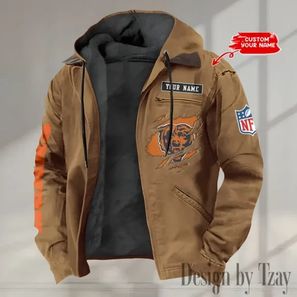 Chicago Bears Men's Casual Padded Jacket Hooded trending 2026 SPTPJH006