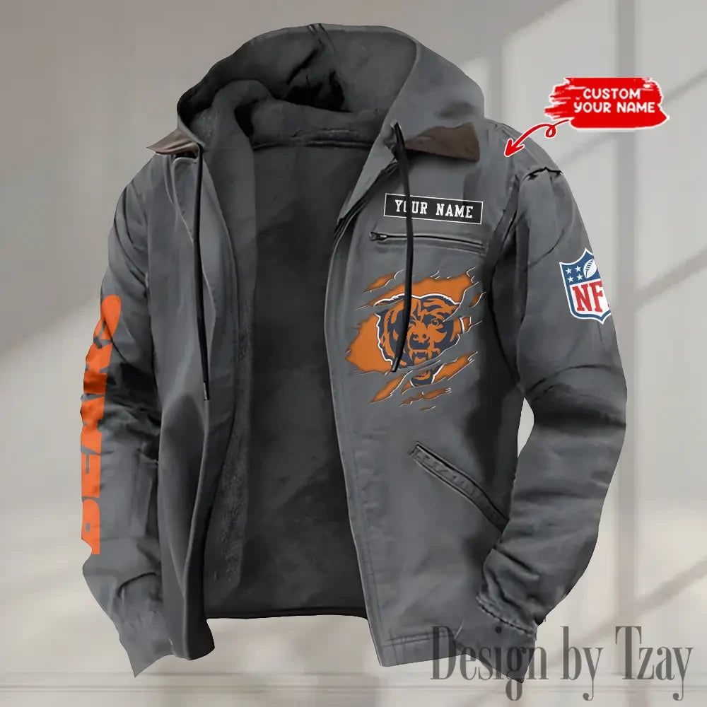 Chicago Bears Men's Casual Padded Jacket Hooded trending 2026 SPTPJH006