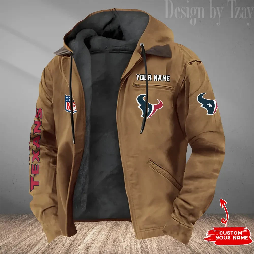 Houston Texans Men's Casual Padded Jacket Hooded Trending 2026 SPTPJH078