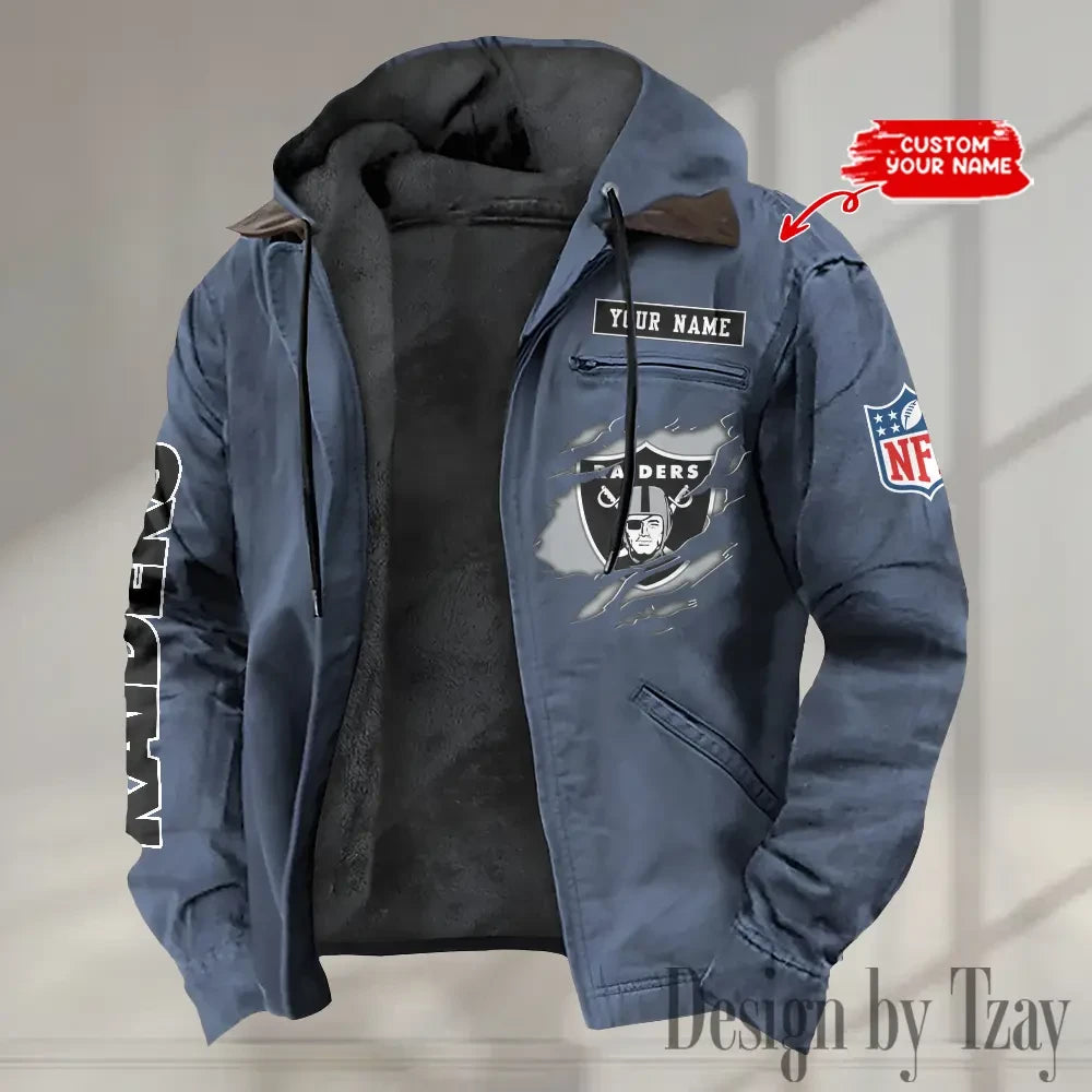 Las Vegas Raiders Men's Casual Padded Jacket Hooded trending 2026 SPTPJH020