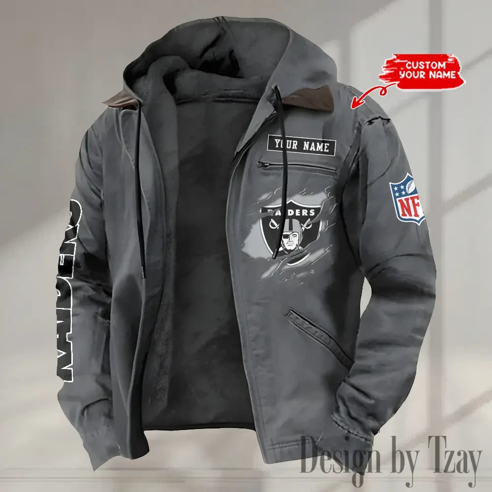 Las Vegas Raiders Men's Casual Padded Jacket Hooded trending 2026 SPTPJH020