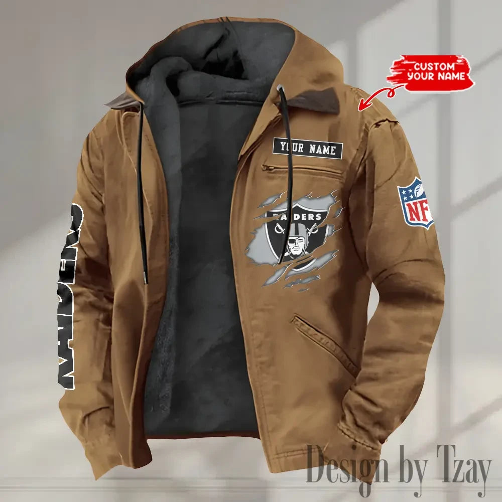 Las Vegas Raiders Men's Casual Padded Jacket Hooded trending 2026 SPTPJH020