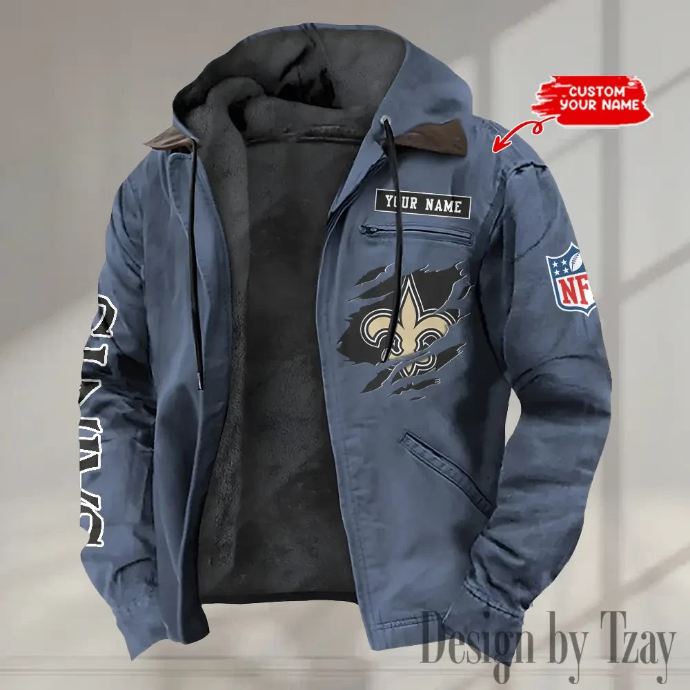 New Orleans Saints Men's Casual Padded Jacket Hooded trending 2026 SPTPJH026