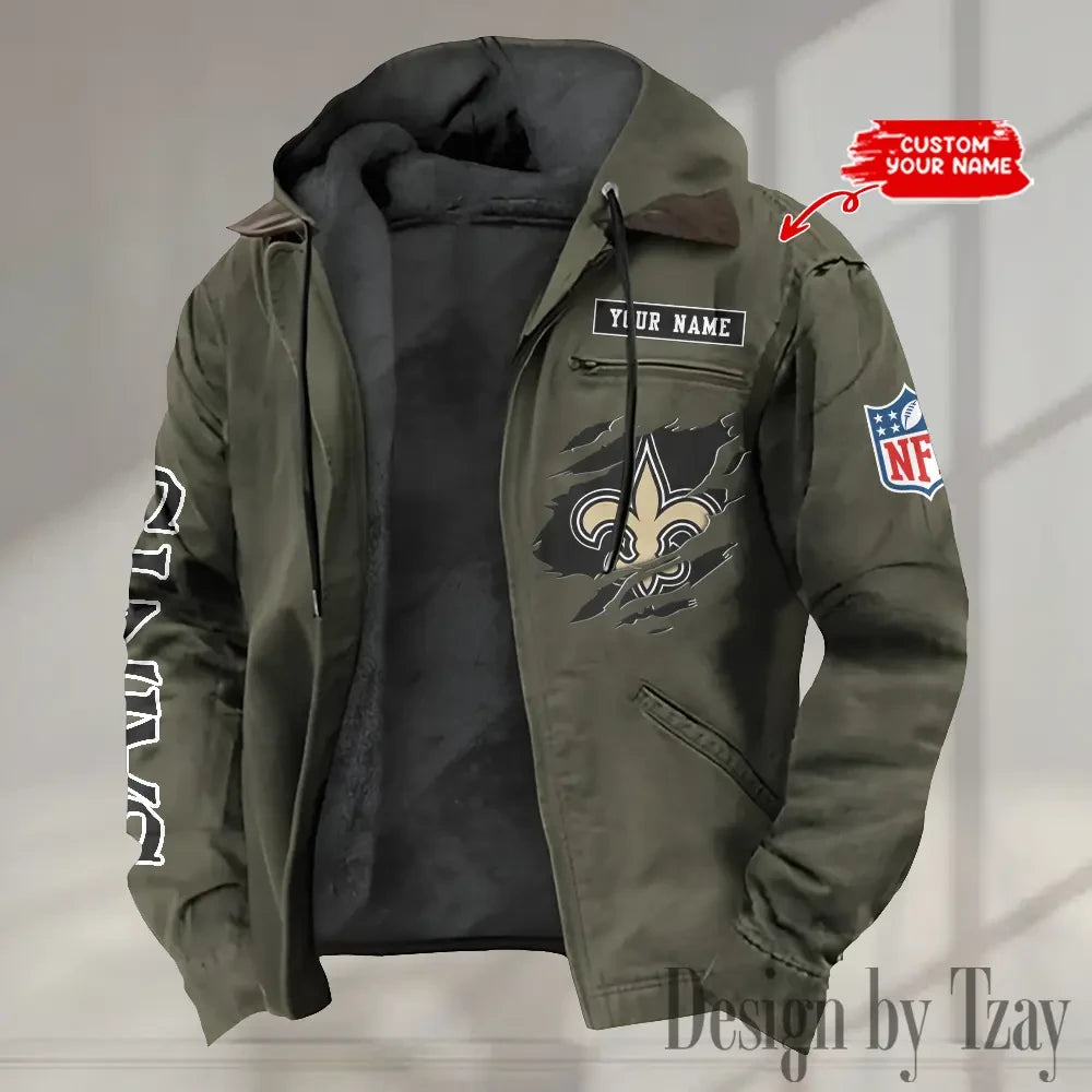 New Orleans Saints Men's Casual Padded Jacket Hooded trending 2026 SPTPJH026