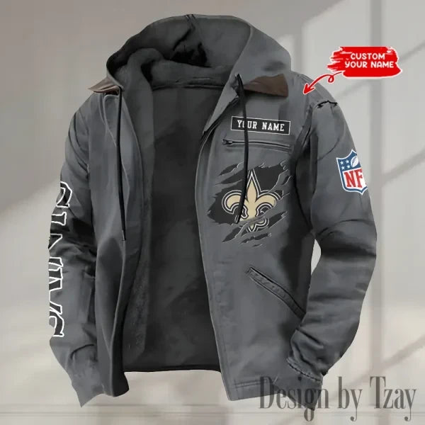 New Orleans Saints Men's Casual Padded Jacket Hooded trending 2026 SPTPJH026