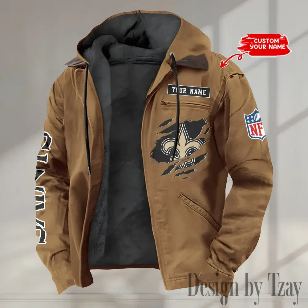 New Orleans Saints Men's Casual Padded Jacket Hooded trending 2026 SPTPJH026