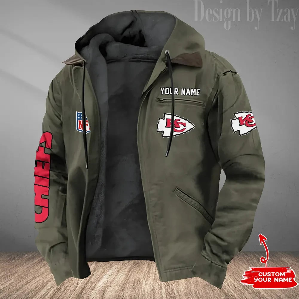 Kansas City Chiefs Men's Casual Padded Jacket Hooded Trending 2026 SPTPJH081