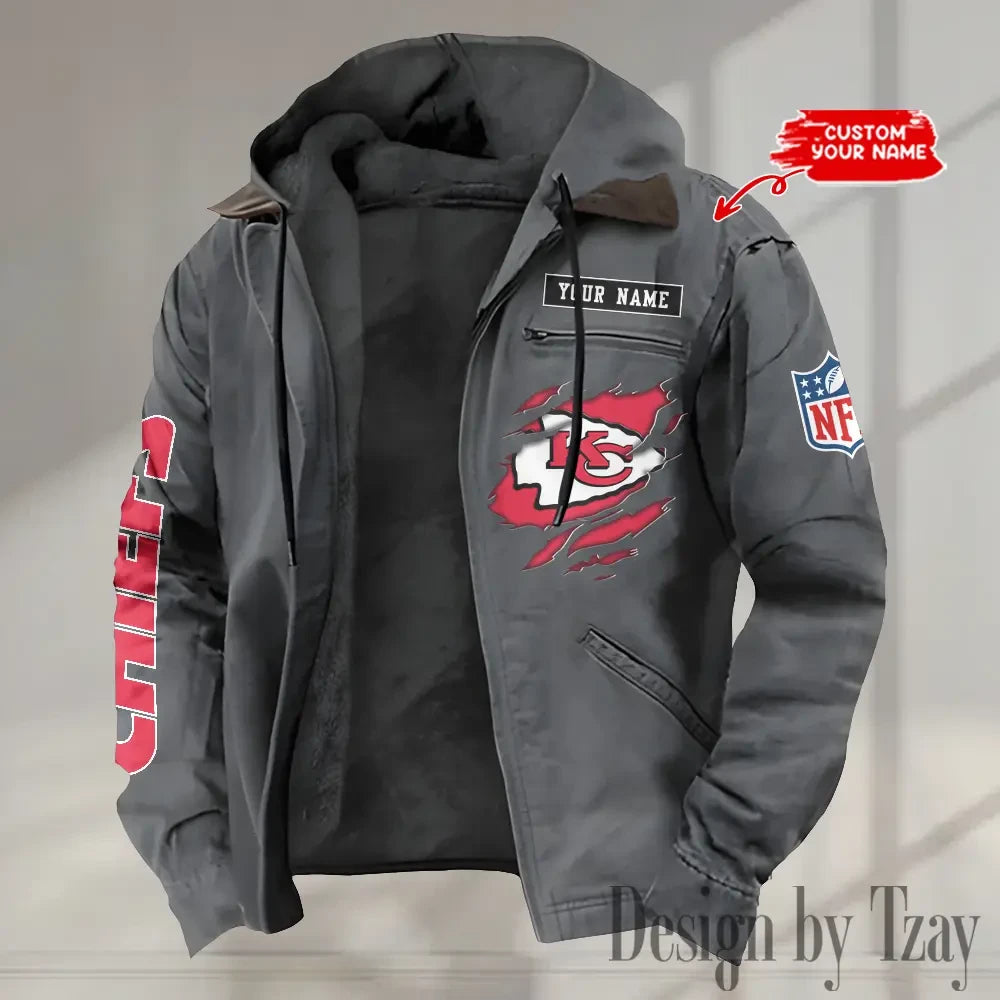 Kansas City Chiefs Men's Casual Padded Jacket Hooded trending 2026 SPTPJH016