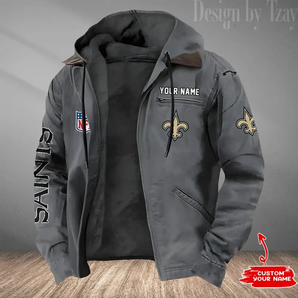 New Orleans Saints Men's Casual Padded Jacket Hooded Trending 2026 SPTPJH088