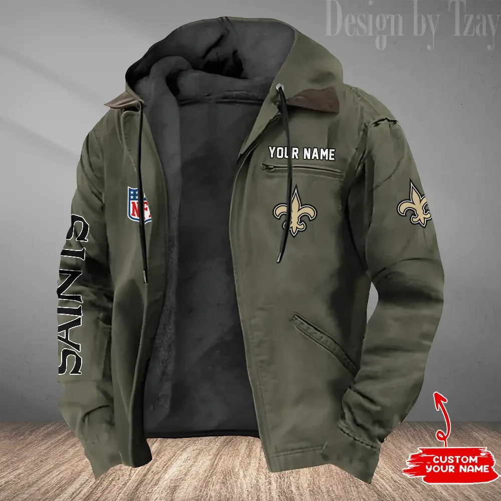 New Orleans Saints Men's Casual Padded Jacket Hooded Trending 2026 SPTPJH088