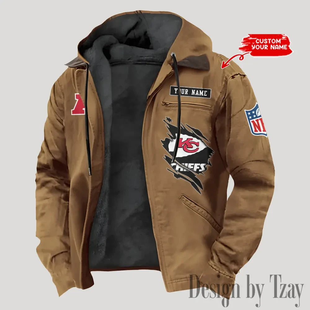 Kansas City Chiefs Men's Casual Padded Jacket Hooded Trending 2026 SPTPJH145