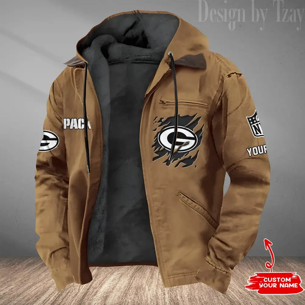 Green Bay Packers Men's Casual Padded Jacket Hooded Trending 2026 SPTPJH045