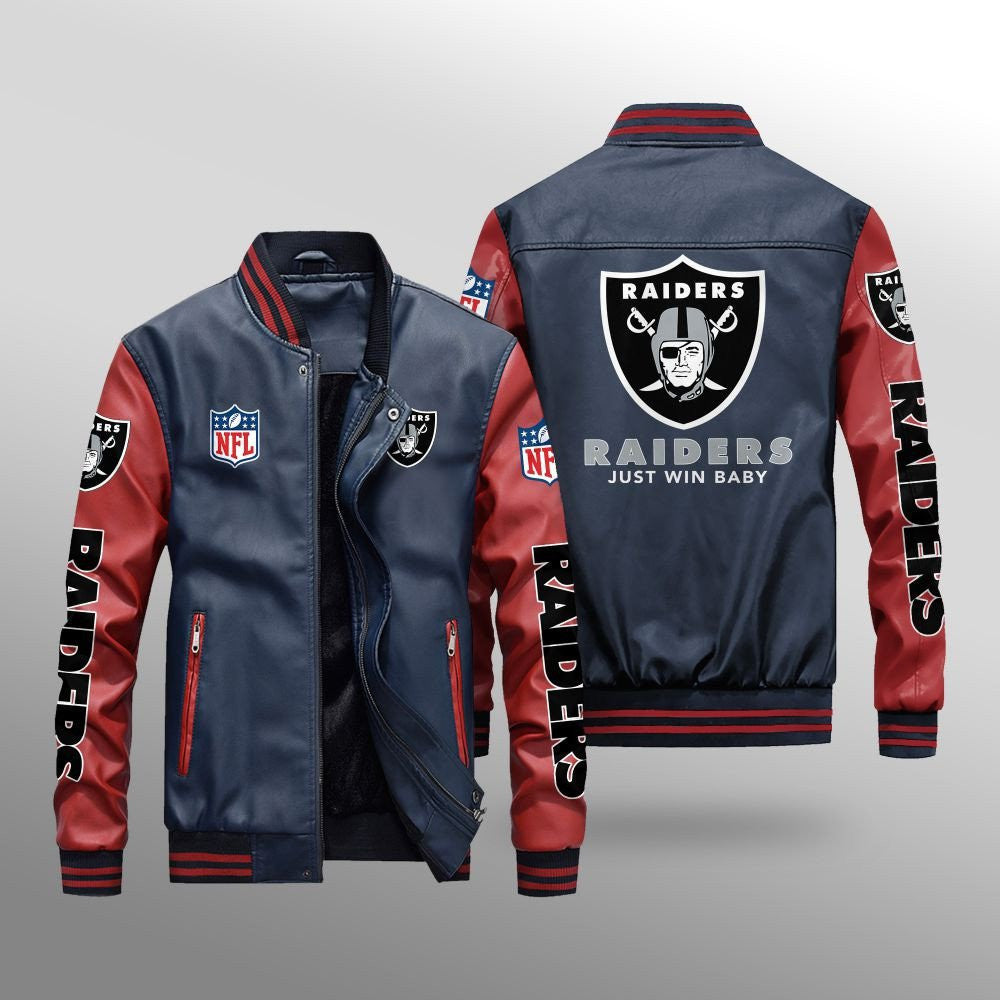 Las Vegas Raiders Premium Fleece-Lined Leather Bomber Jacket BG02