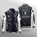 Las Vegas Raiders Premium Fleece-Lined Leather Bomber Jacket BG02