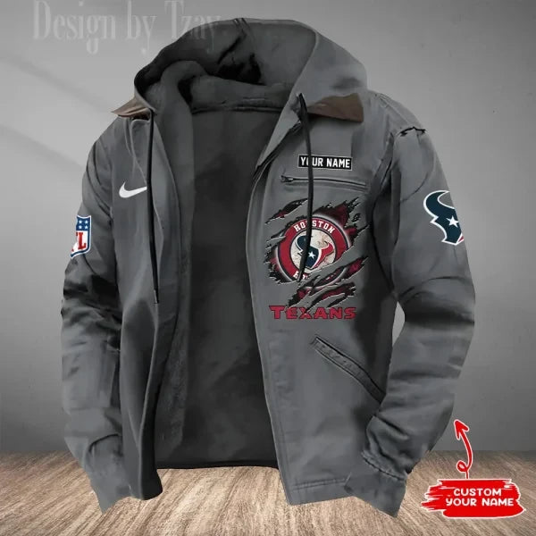 Houston Texans Men's Casual Padded Jacket Hooded Trending 2026 SPTPJH174