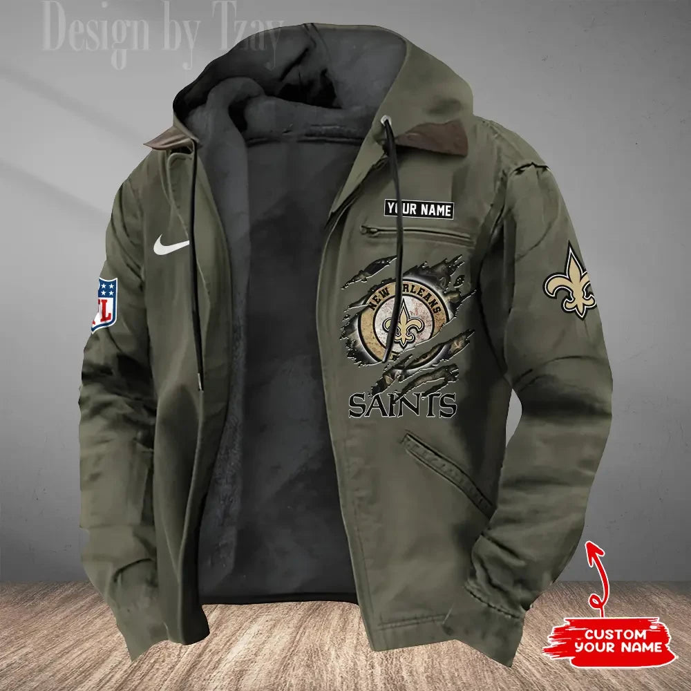New Orleans Saints Men's Casual Padded Jacket Hooded Trending 2026 SPTPJH184