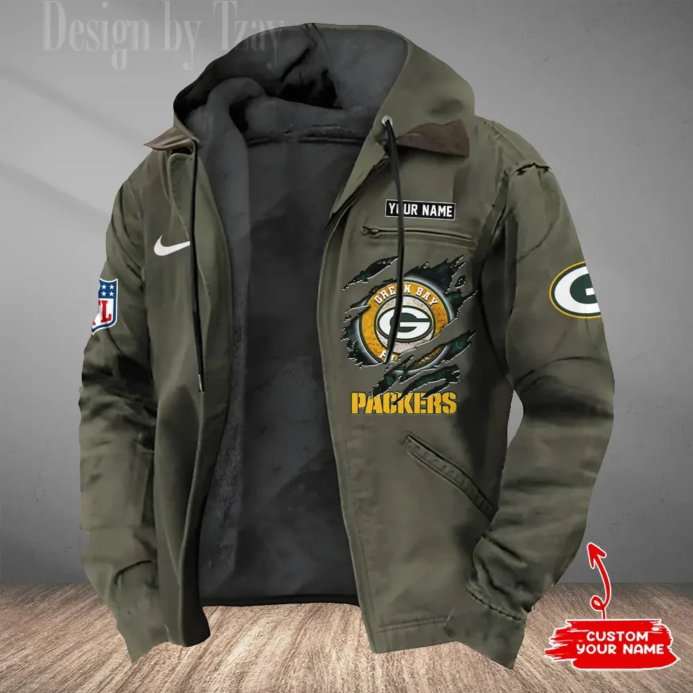 Green Bay Packers Men's Casual Padded Jacket Hooded Trending 2026 SPTPJH173