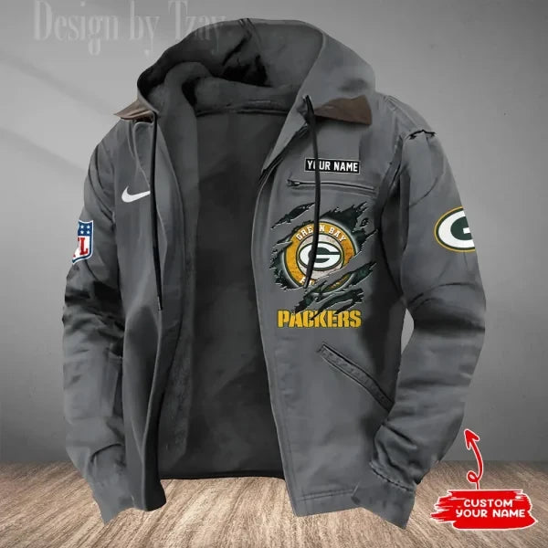 Green Bay Packers Men's Casual Padded Jacket Hooded Trending 2026 SPTPJH173