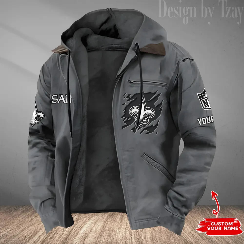 New Orleans Saints Men's Casual Padded Jacket Hooded Trending 2026 SPTPJH056