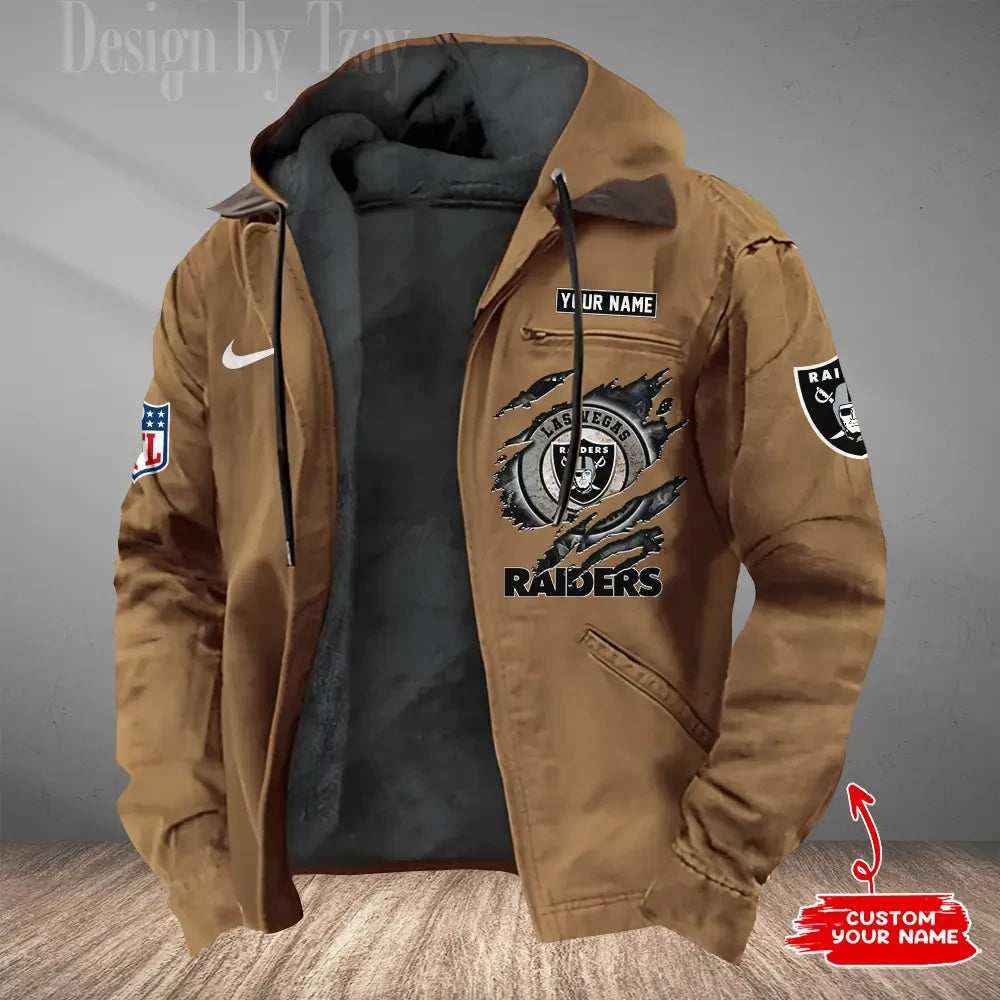 Las Vegas Raiders Men's Casual Padded Jacket Hooded Trending 2026 SPTPJH178