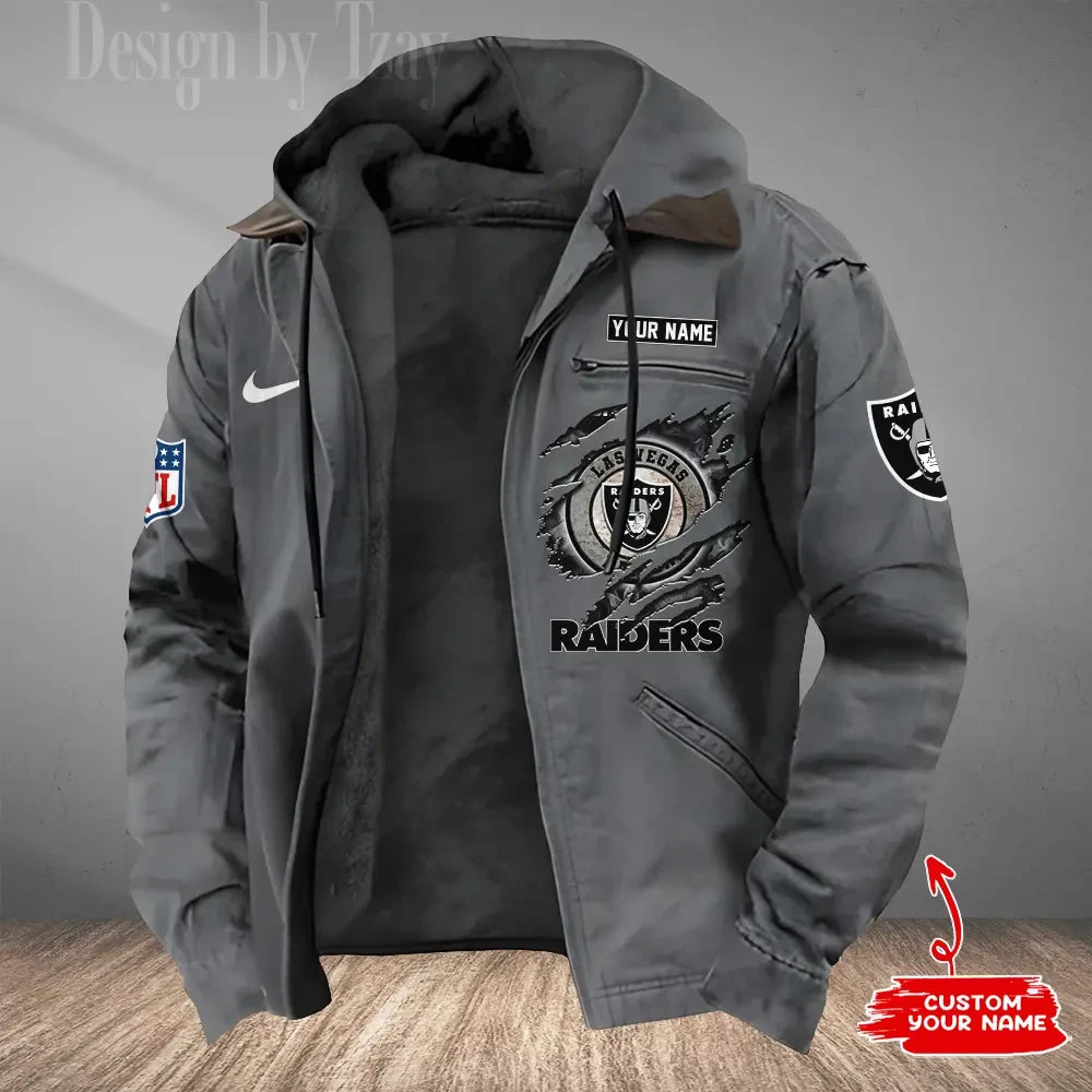 Las Vegas Raiders Men's Casual Padded Jacket Hooded Trending 2026 SPTPJH178
