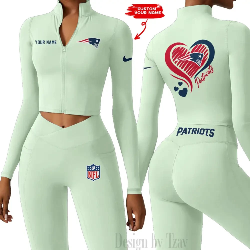New England Patriots Women Activewear Set 2 Piece Crop Jacket and High Waist Leggings SPTZSTW188