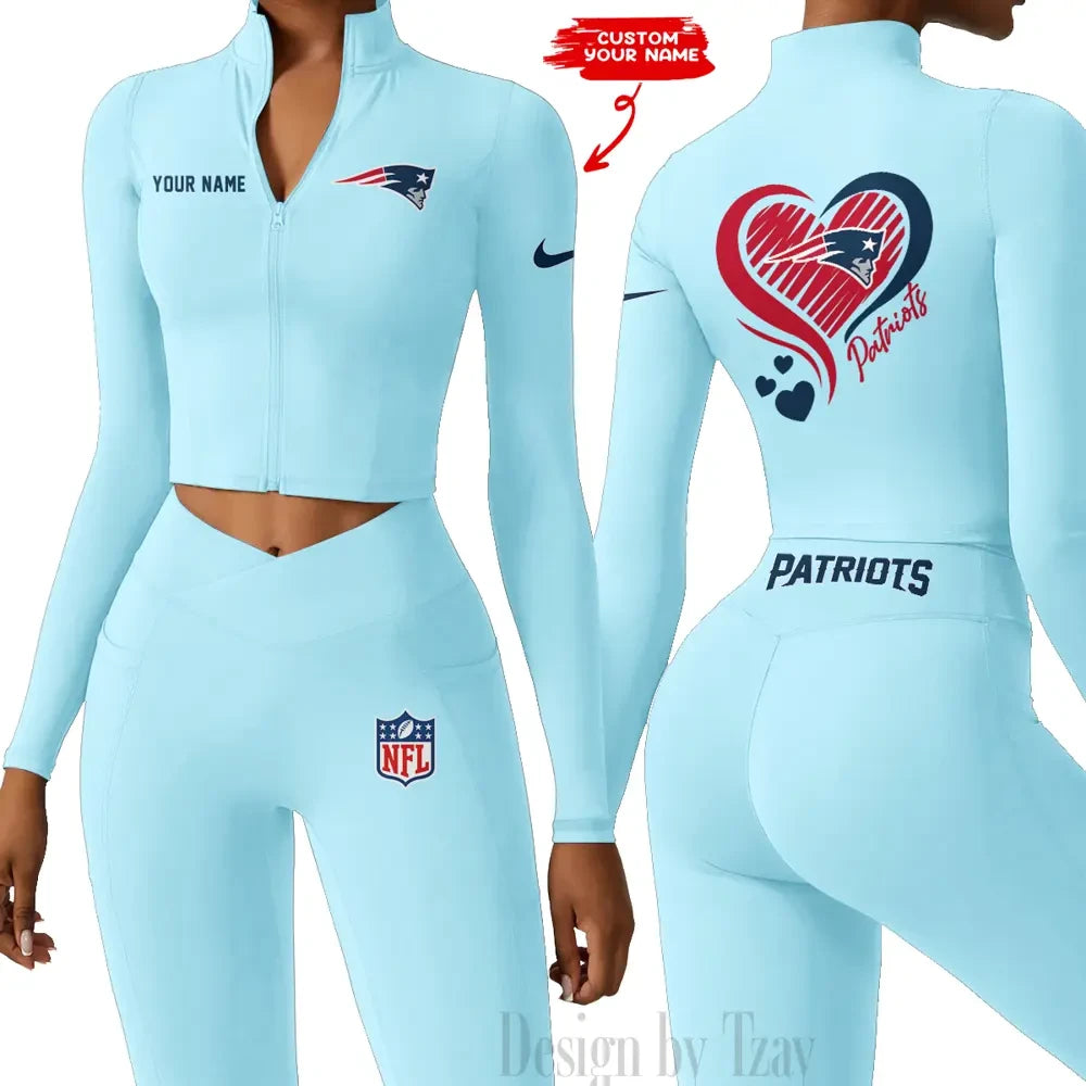 New England Patriots Women Activewear Set 2 Piece Crop Jacket and High Waist Leggings SPTZSTW188
