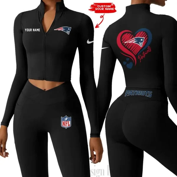 New England Patriots Women Activewear Set 2 Piece Crop Jacket and High Waist Leggings SPTZSTW188