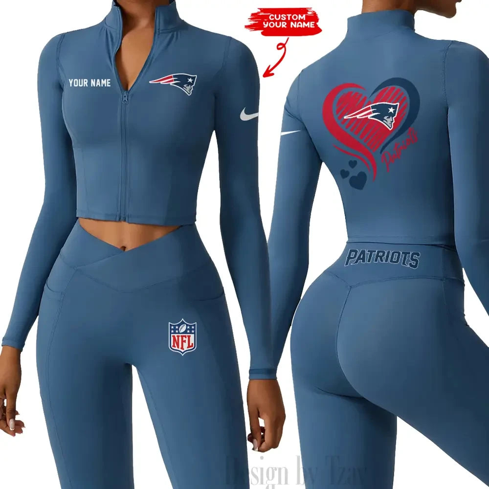 New England Patriots Women Activewear Set 2 Piece Crop Jacket and High Waist Leggings SPTZSTW188