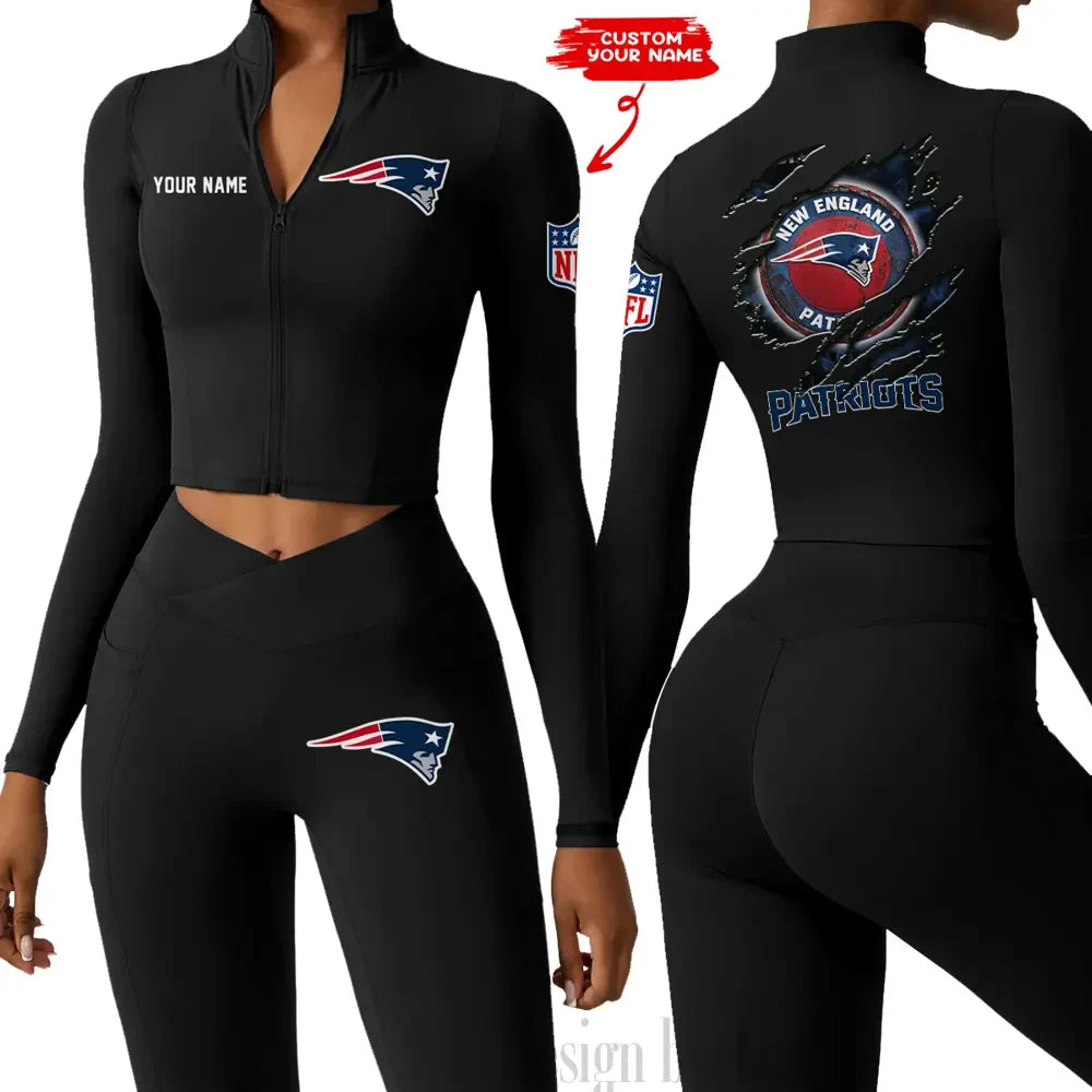 New England Patriots Women Activewear Set 2 Piece Crop Jacket and High Waist Leggings SPTZSTW252
