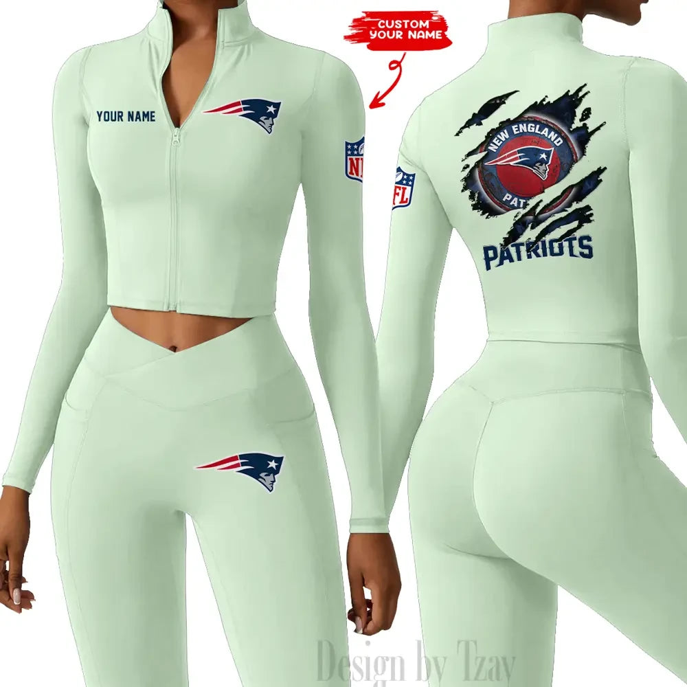 New England Patriots Women Activewear Set 2 Piece Crop Jacket and High Waist Leggings SPTZSTW252