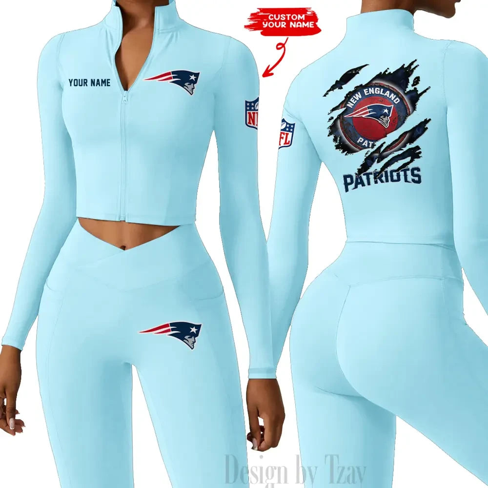 New England Patriots Women Activewear Set 2 Piece Crop Jacket and High Waist Leggings SPTZSTW252