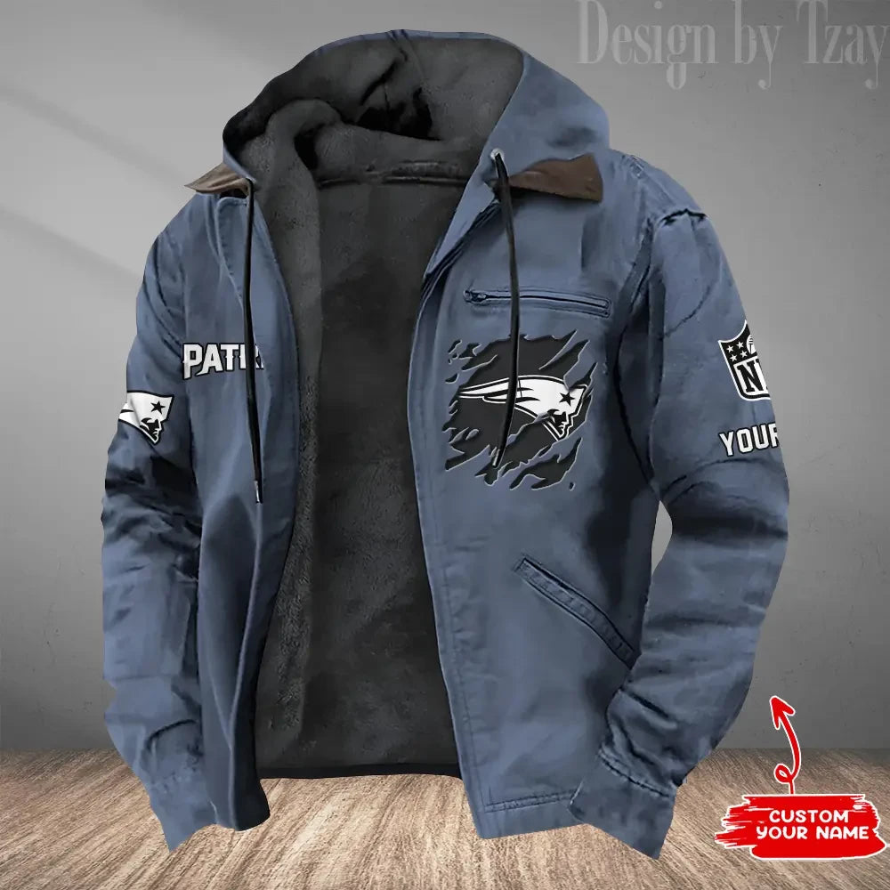 New England Patriots Men's Casual Padded Jacket Hooded Trending 2026 SPTPJH055