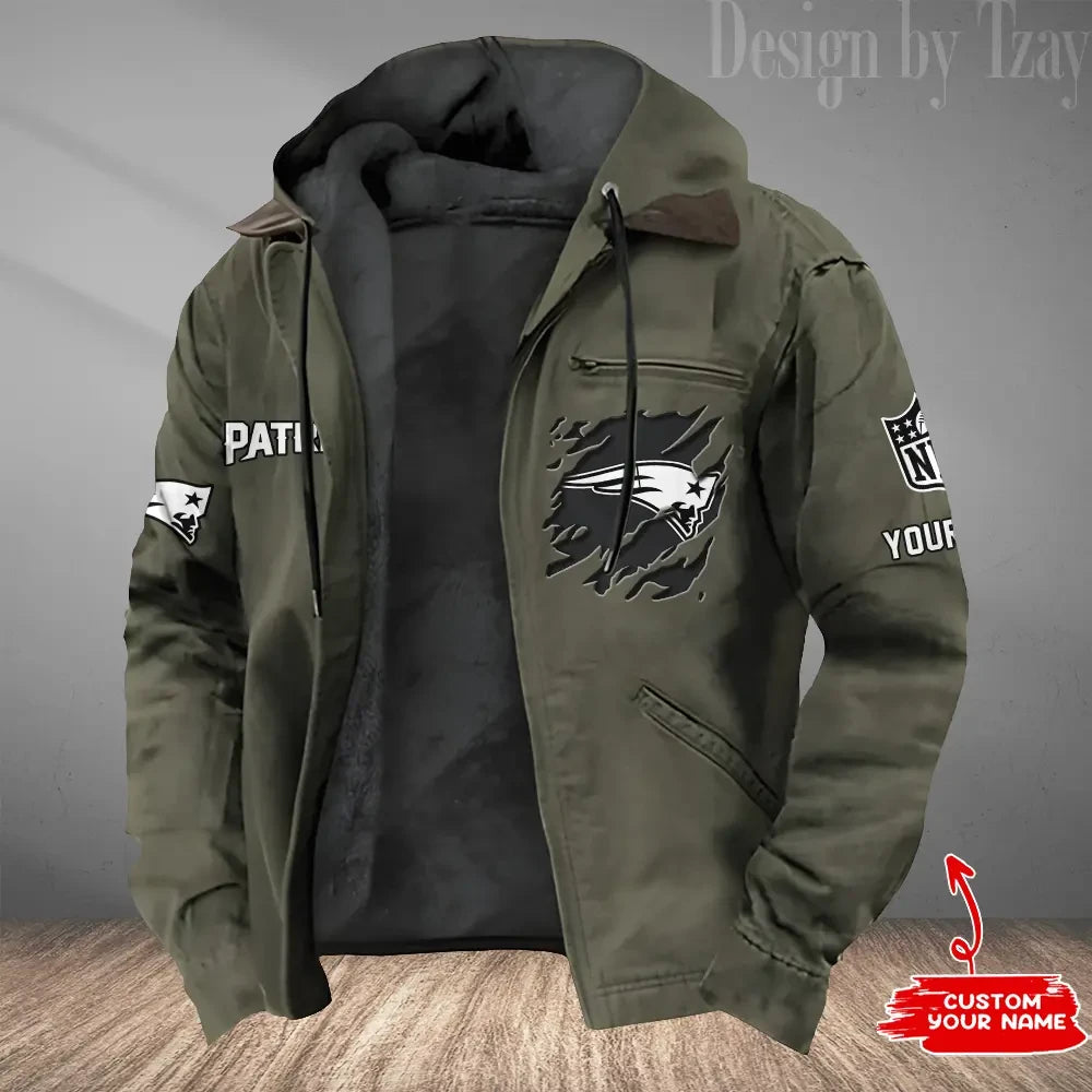 New England Patriots Men's Casual Padded Jacket Hooded Trending 2026 SPTPJH055