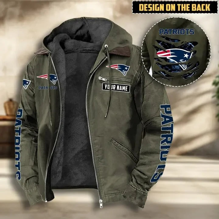 New England Patriots Men's Casual Padded Jacket Hooded VITHCJ169