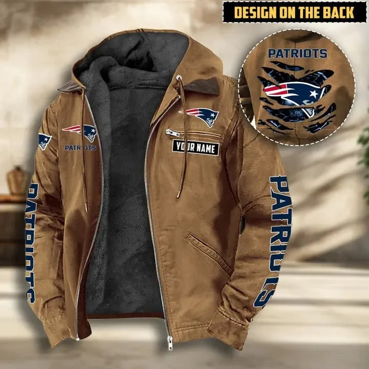 New England Patriots Men's Casual Padded Jacket Hooded VITHCJ169