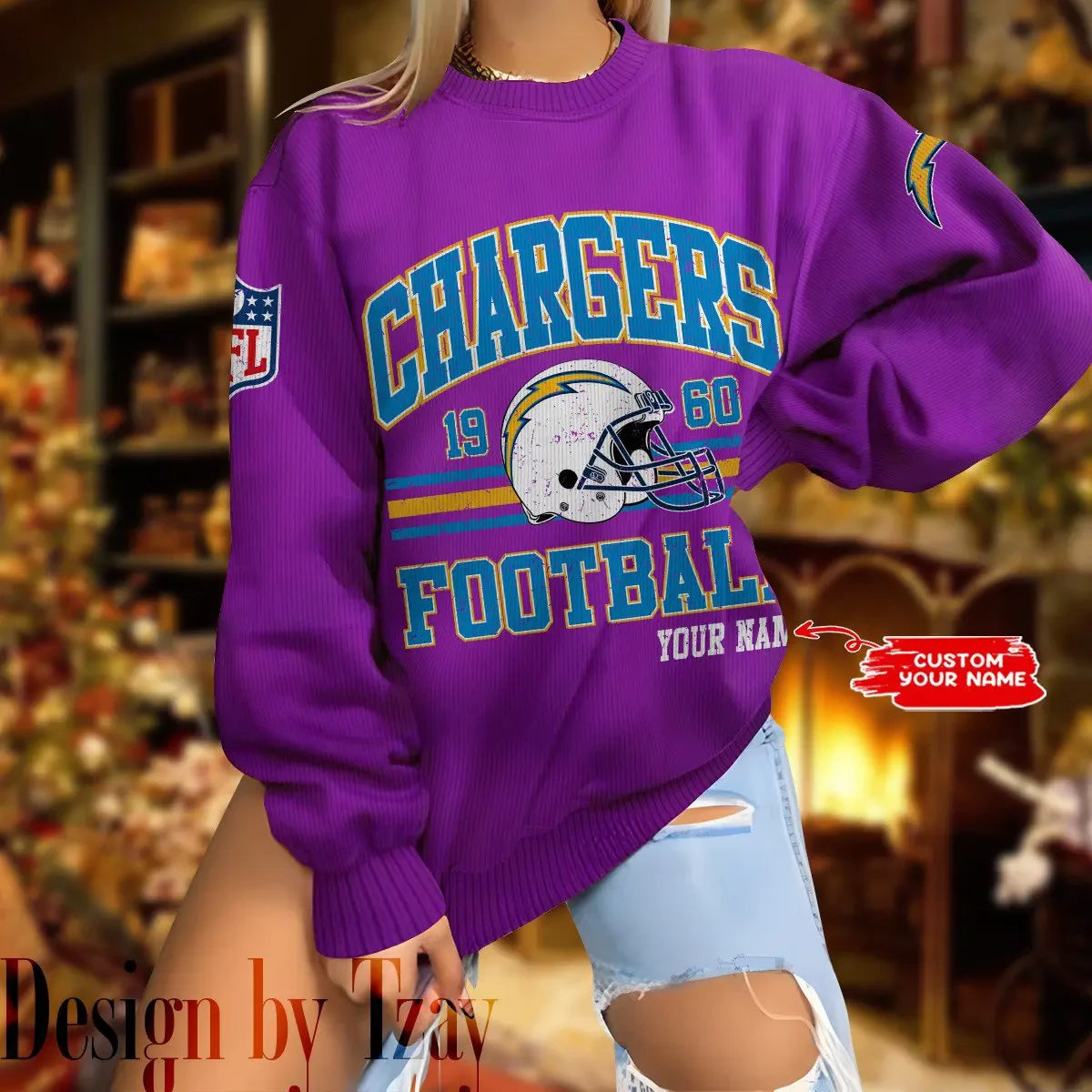 Los Angeles Chargers Personalized Fashion Design New Woolen Sweater  BGSWT294