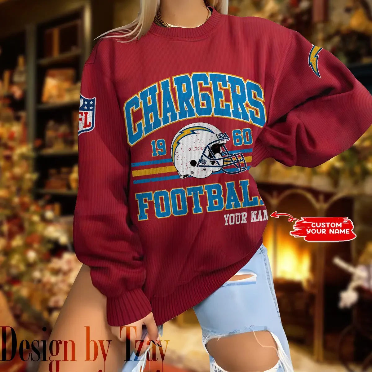 Los Angeles Chargers Personalized Fashion Design New Woolen Sweater  BGSWT294