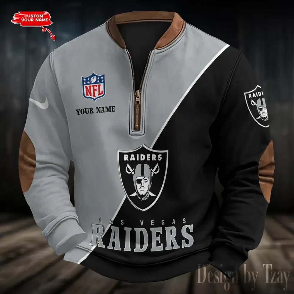 S9MPZNS145-Las Vegas Raiders Premium Personalized Game-Day Quarter-Zip