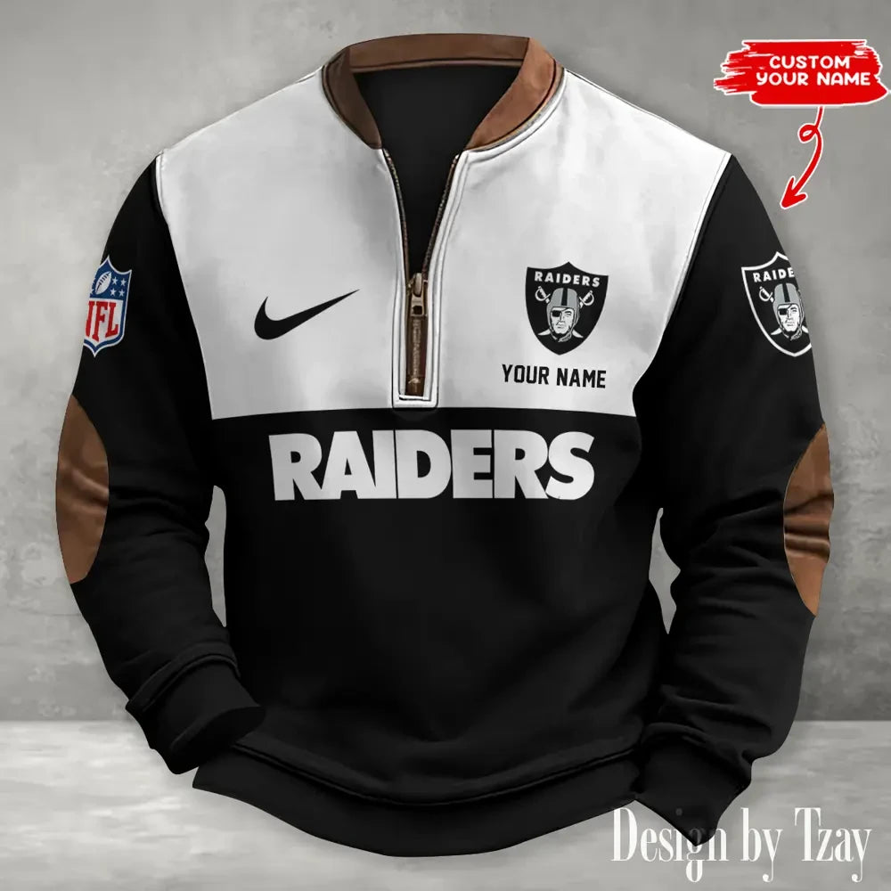 S9MPZNS126-Las Vegas Raiders Premium Personalized Game-Day Quarter-Zip