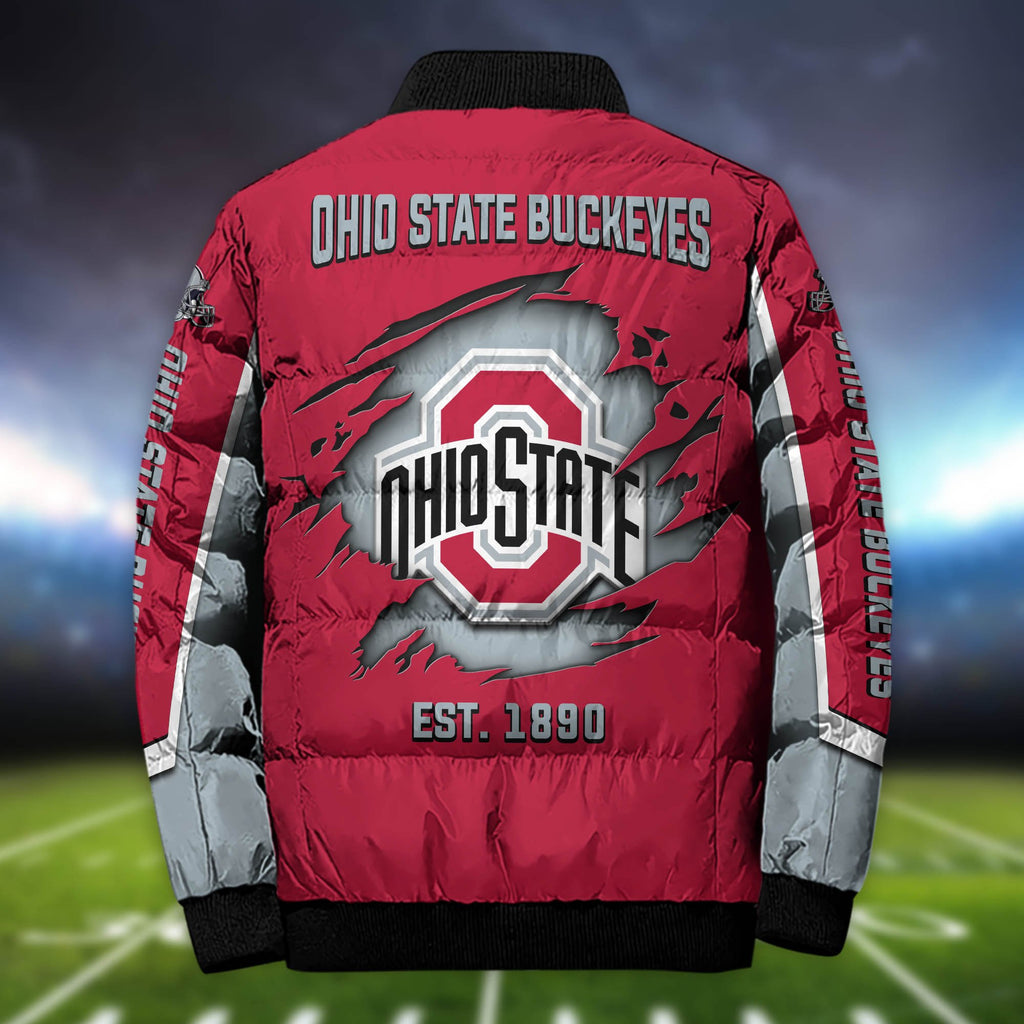 Ohio State Buckeyes Sport Puffer Jacket Custom Your Name, Sport Gifts, Sport Jacket For Fans ETHY-61633 Puffer Jacket