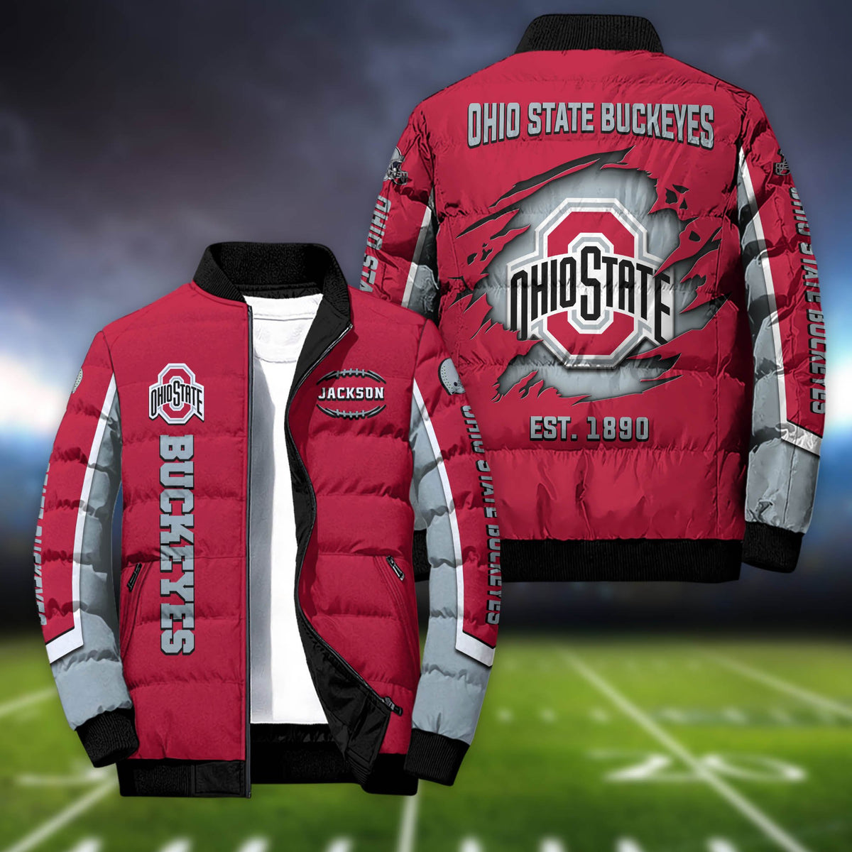 Ohio State Buckeyes Sport Puffer Jacket Custom Your Name, Sport Gifts, Sport Jacket For Fans ETHY-61633 Puffer Jacket